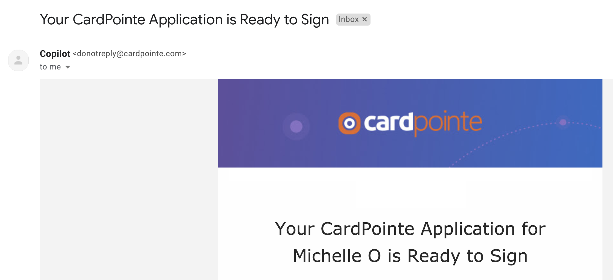 CardPointe application ready to sign.