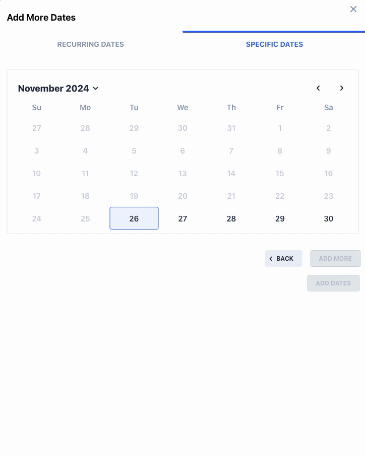 Calendar for November 2024, date 26 selected.