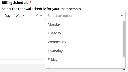 Dropdown menu for selecting billing schedule.