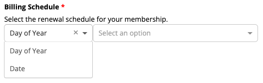 Billing schedule dropdown menu