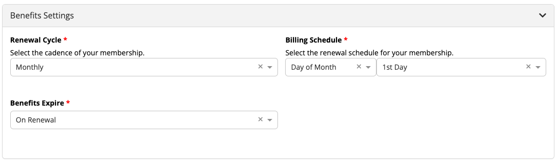 Membership benefits settings form.