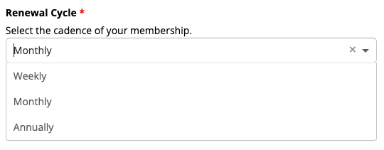 Membership renewal cycle dropdown menu.