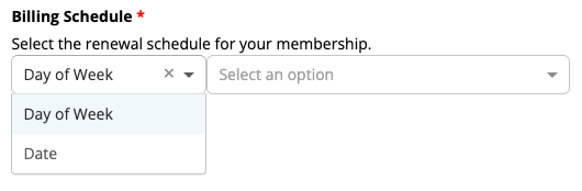 Billing schedule dropdown menu