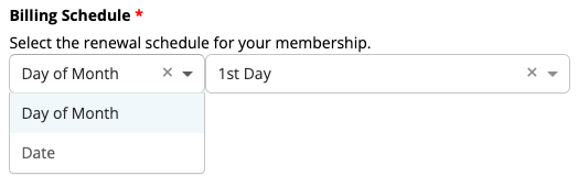 Billing schedule dropdown menu