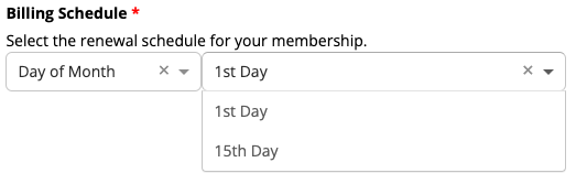 Billing schedule dropdown menu