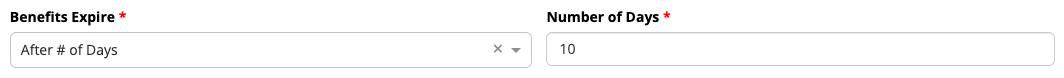 Benefits expire settings with 10 days input.