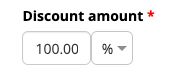 Discount amount input field with percentage option
