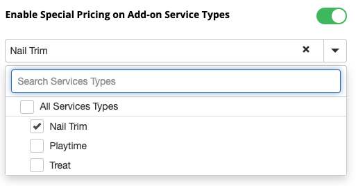 Dropdown menu for service type selection