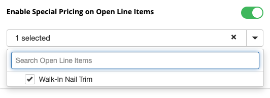 Special pricing toggle and search bar interface.