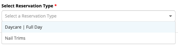 Dropdown menu for reservation type selection.