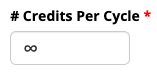 Credits per cycle input with infinity symbol