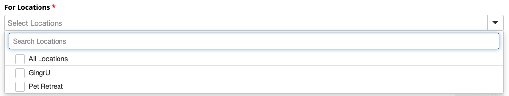 Location selection dropdown menu
