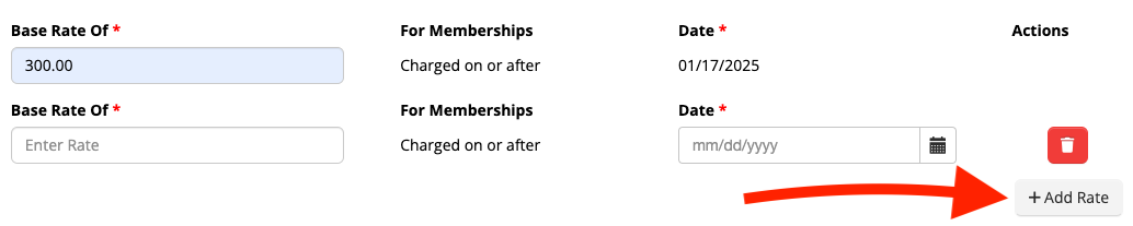 Form with base rate and date fields.