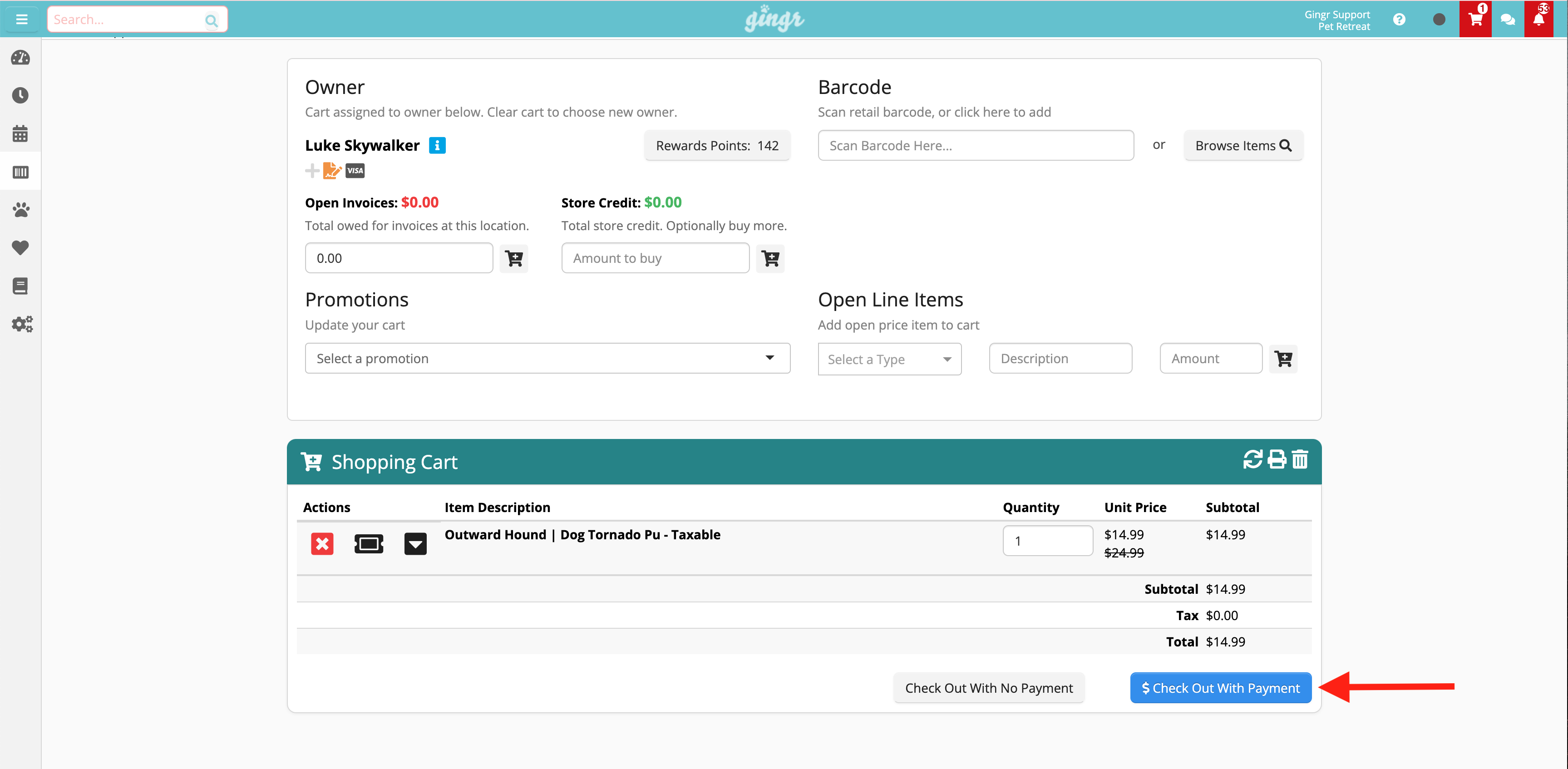 Shopping cart checkout screen