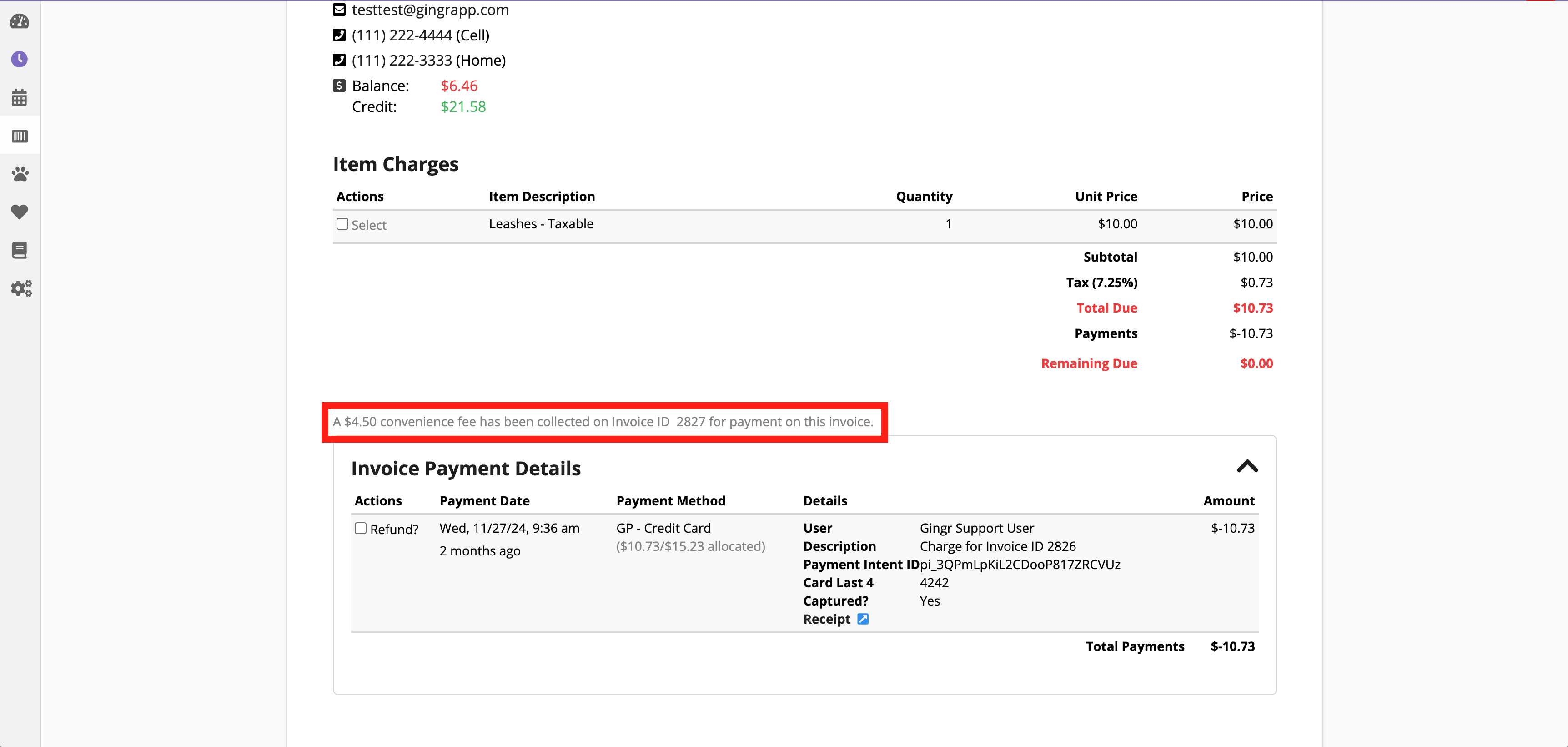 Invoice with payment and convenience fee details
