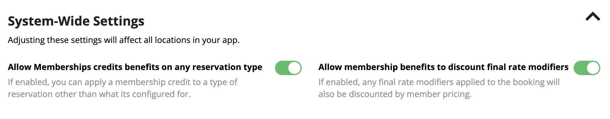 System-wide settings with toggles