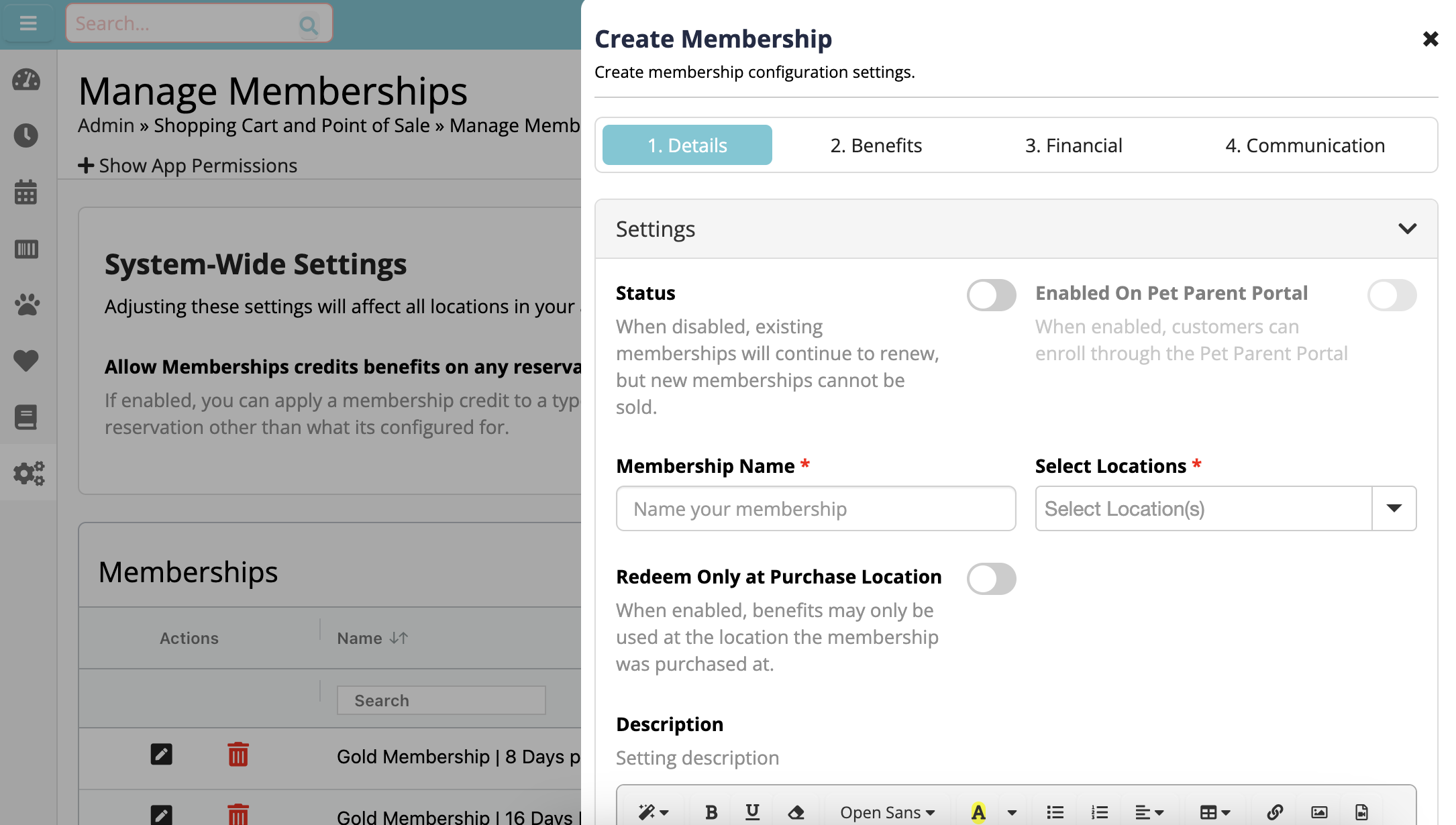 Membership management settings interface