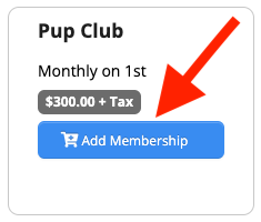 Pup Club membership button with price.