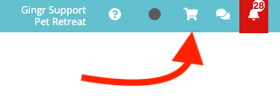 Icons and red notification bell on blue bar