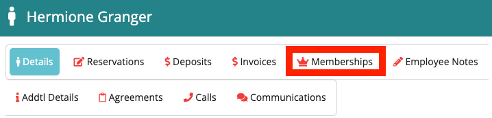 Highlighted 'Memberships' tab in menu